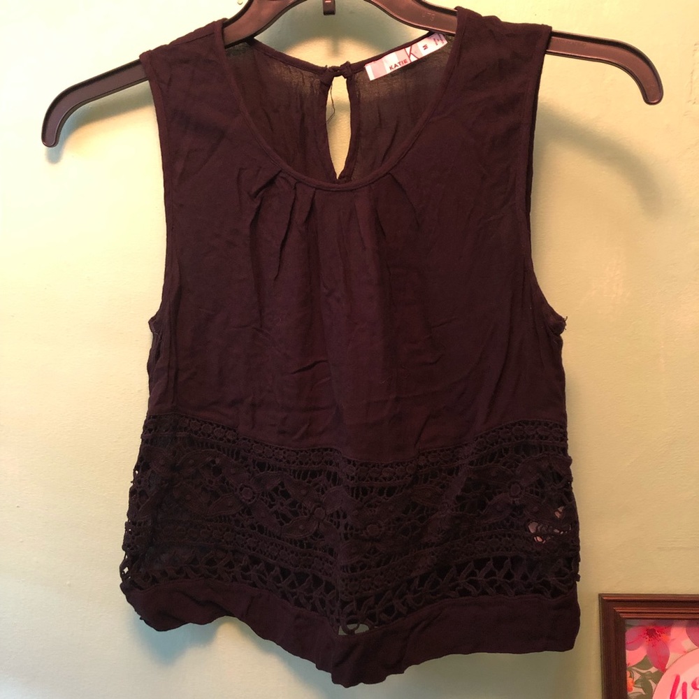 Black Tank With Crochet Bottom